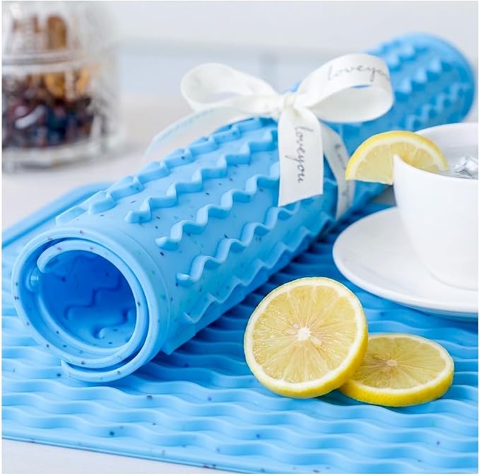 CAKETIME 2 Pack Colorful Silicone Dish Drying Mat for Kitchen Counter Multiple Usage for Cooking Camping Office Table Desk Coffee Cute Gadgets Pioneer Woman Stuff Extra Large 24"*18" Blue