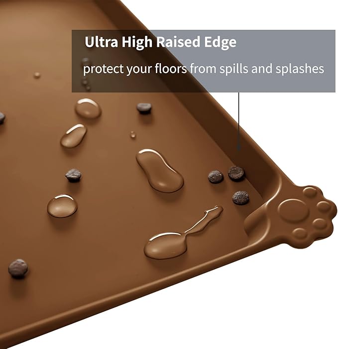 Reopet Waterproof Pet Feeding Mat, Non-Slip Silicone Placemats for Dog Cat Food and Water Bowl, High Raised Edges to Prevent Spills and Protect Floors