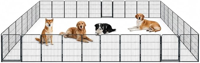 Dog Play Pen for Outdoor Use - 32'', 40 Panels for Small and Medium Size Dogs - Portable Playpen Kennel for RV, Camping, and Yard - Heavy Duty Pet Fence w/Black Rust Resistant Coating