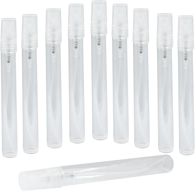 10ml Mini Spray Bottle, 10 Pack Glass Refillable | Fine Mist Travel Atomizer, For Fragrance Oils & Perfume, Small Sample Containers, Clear