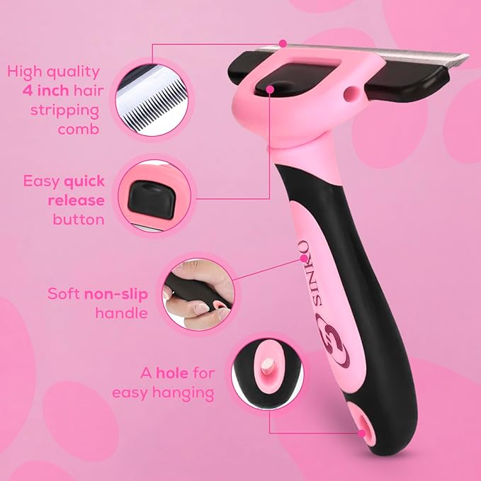 SINKO Deshedding Brush for Dogs & Cats, Pet Grooming Brush, Skin Friendly Deshedding Tool, Dog Brush for Shedding, Effectively Reduces Shedding by up to 95% for Short Medium Long Pet Hair (Pink)
