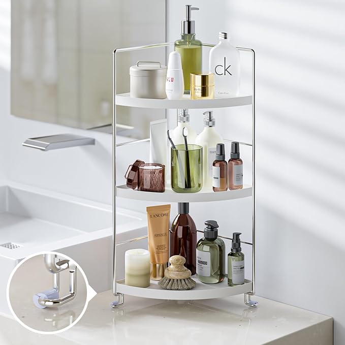 3-Tier Corner Shelf Bathroom Counter Organizer, White | Multi-Space Storage Tray, Holds Spices, Cosmetics, Lotion, Space-Saving for Sink, Vanity and Kitchen