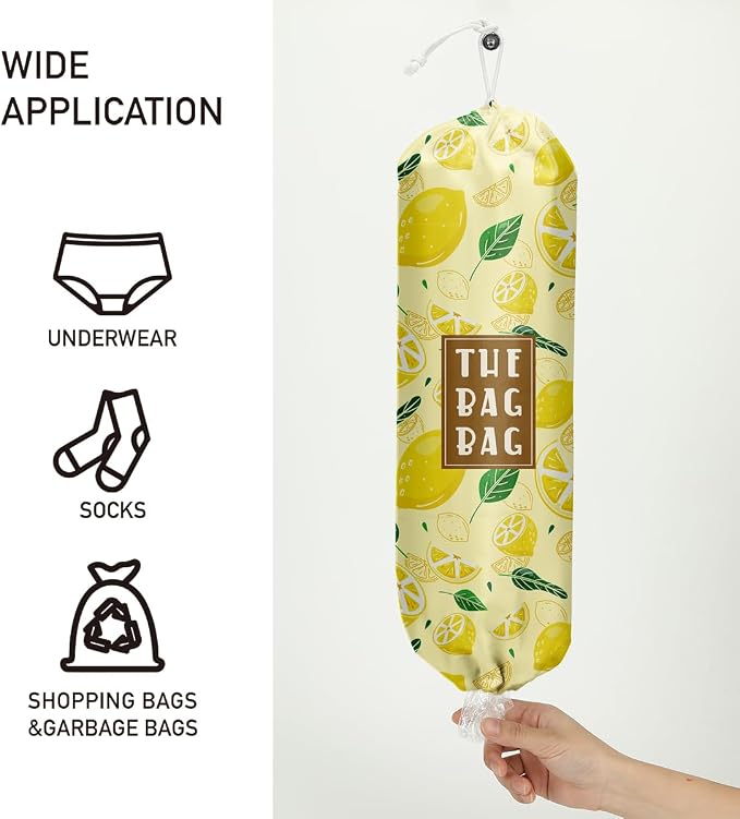Plastic Bag Holder,Reusable And Washable Country Style Grocery Bag organizer,For Home Kitchen Travelling Camping Decor, use 1 Pack,Yellow lemon Pattern