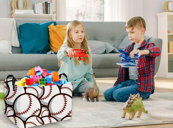 Essme Rectangular Baseball Basket, Kids Baskets,Boys Storage Bins, Kids Basket with Handles for Room Decor, Shelf Bin.( Baseball Basket)