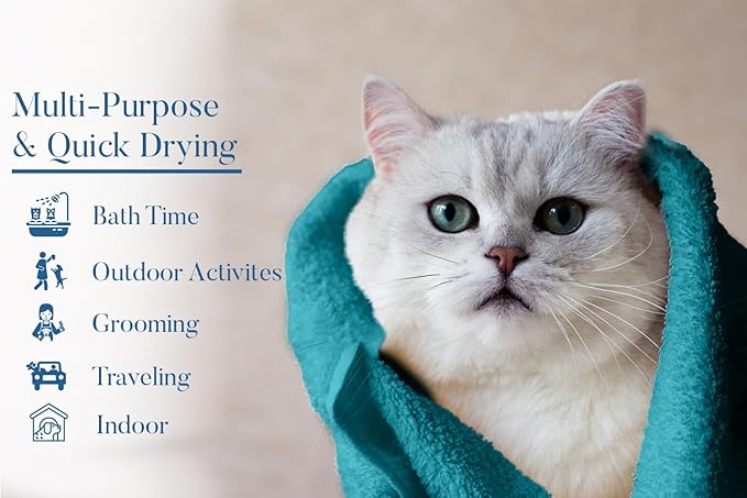 DAN RIVER Dog Towel - Pack of 1, 100% Cotton, 20x40, Ultra Soft 450 GSM, Super Absorbent & Quick Drying Towel for Dogs, Cats, and Other Pets, Teal.