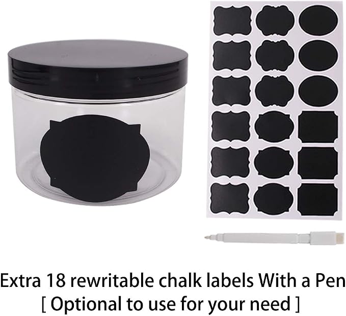 zmybcpack 12 Pack 8 oz Clear Plastic Jars with Black Lids, Storage Jars | PET Container for Cosmetics, Cream, Gel, Kitchen, Travel, Slime, Include 1 Spatula, 1 Pen & Labels