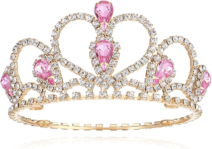 Lovelyshop Princess Pet Tiara Crown for Cats & Dogs, M, Gold Pink