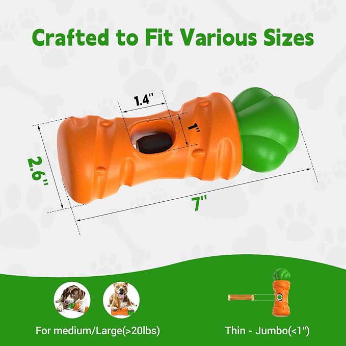 Bully Stick Holder for Dogs,Yak Treat Chew Holder, Prevent Choking Safety Device for Pups Small Medium Large Dogs - (Carrot Style-7in)