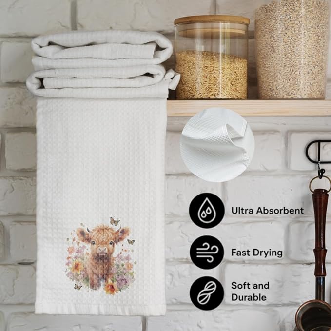 Cute Farmhouse Highland Cow Kitchen Towels Decor,Highland Cow Hand Towel for Bathroom,Highlands Cows Theme Dish Towels Gifts for Women Mom Nieces Grandma Friend,Drying Cloth Tea Towel