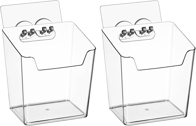 2-Pack Kitchen Cabinet Door Organizer Adhesive, Hanging Storage Bins, Stick on Wall Storage Container, Bathroom Floating Bins Wall Mounted Organizer Under Sink Caddy for Pantry Storage, Office, Dorm