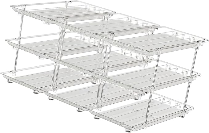 Can Organizer Rack, Four Layers | Clear PET Kitchen Storage Shelf with Tiered Open-Front Access, Vertical Cabinet Countertop Use