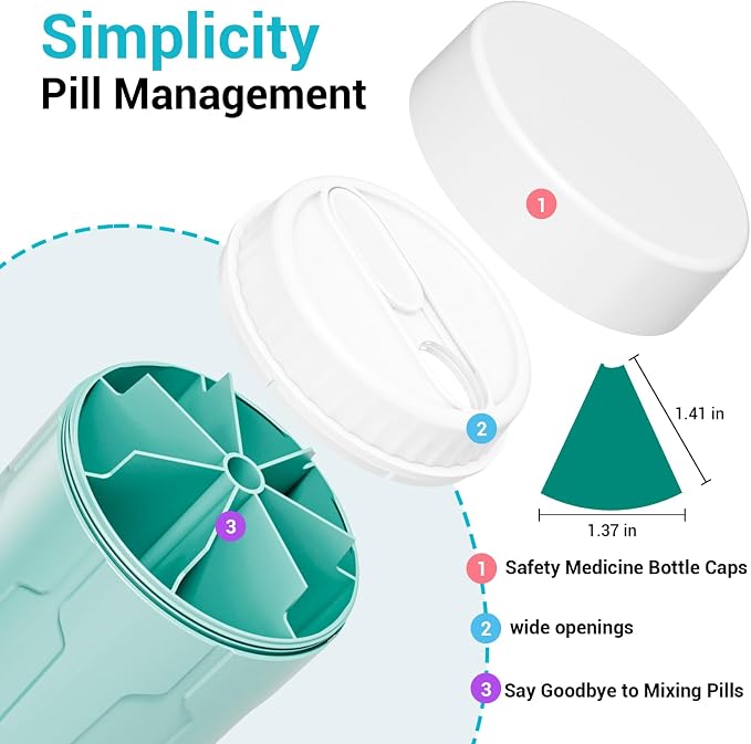 Weekly XXL Pill Organizer Bottle, Daily Pill Dispenser, Anti-Mix Design | 7 Day Portable Travel Pill Box, 21 Labels & Cleaning Brush, XXL Wide Mouth for Easy Access, Vitamin, Fish Oils, Supplement