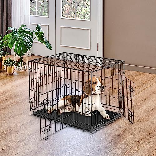 ZENY 30/36/42 inch Dog Crate Double Door Folding Metal Dog or Pet Crate Kennel with Tray and Handle