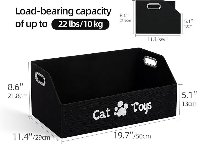 19.7 Inch Cat Toy & Supplies Storage Organizer with Metal Handles | Foldable Fabric Bin Kitten Pet Chest Trapezoid Container for Organizing Cats Clothes Accessories