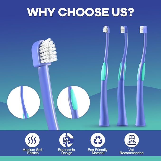 Deep-Clean Professional Pet Toothbrush – High-Efficiency Bristles & Hygienic Standing Base – 20° Ergonomic Grip Safe Daily Dental Care for Cats & Small Dogs, Blue