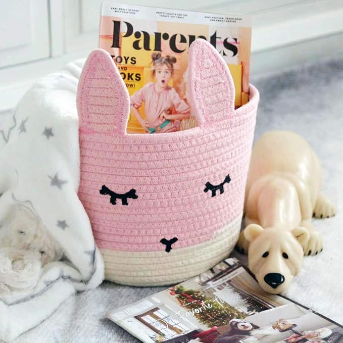 T&T Homewares Small Cute Pink Bunny Toy & Laundry Basket for Nursery Storage, Woodland Nursery Decor