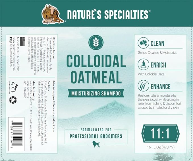 Nature's Specialties Colloidal Oatmeal Creme Rinse Ultra Concentrated Shampoo for Pets, Makes up to 6 Gallons, Natural Choice for Professional Groomers, Relief for Dry Flaky Skin, Made in USA, 32 oz
