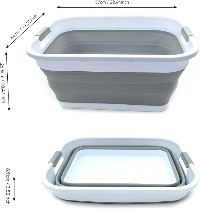 SAMMART 41L (10.8 gallon) Collapsible Plastic Laundry Basket-Foldable Pop Up Storage Container/Organizer-Portable Washing Tub-Space Saving Hamper, Water capacity: 32L (8.4 gallon) (Rectangular, Grey)