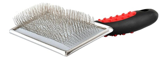 Jeffers Pet Non Slip Slicker Grooming Brush – Soft Flexible Pins, Red & Black Handle. Detangling Grooming Tool for Dogs & Cats w/Short, Long, Thick & Curly Coats, Easy Storage, Travel Size - Large