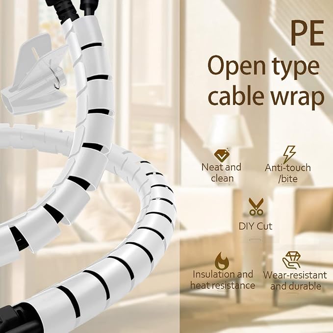 White Cable Management Sleeves 2 PCS Cord Protectors for USB Cable Power Audio Video Wire Cables - Protect Cats Dogs Pets from Chewing Cords
