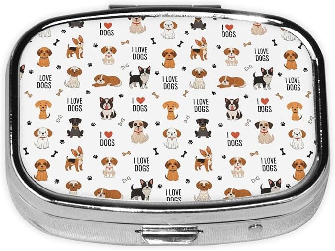 Travel-Sized Pill Organizer Compact Compartment Vitamin Case Cruise Flight Carry-On Must-Have, Cute Doodle Pets Dog Print