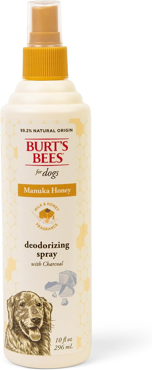 BURT'S BEES FOR PETS Deodorizing Spray for Dogs, Manuka Honey & Charcoal, Reduces Odor Between Baths, 95%+ Natural Origin, No Artificial Fragrance, Sulfates or Colorants, Milk & Honey Scent, 10 Fl Oz