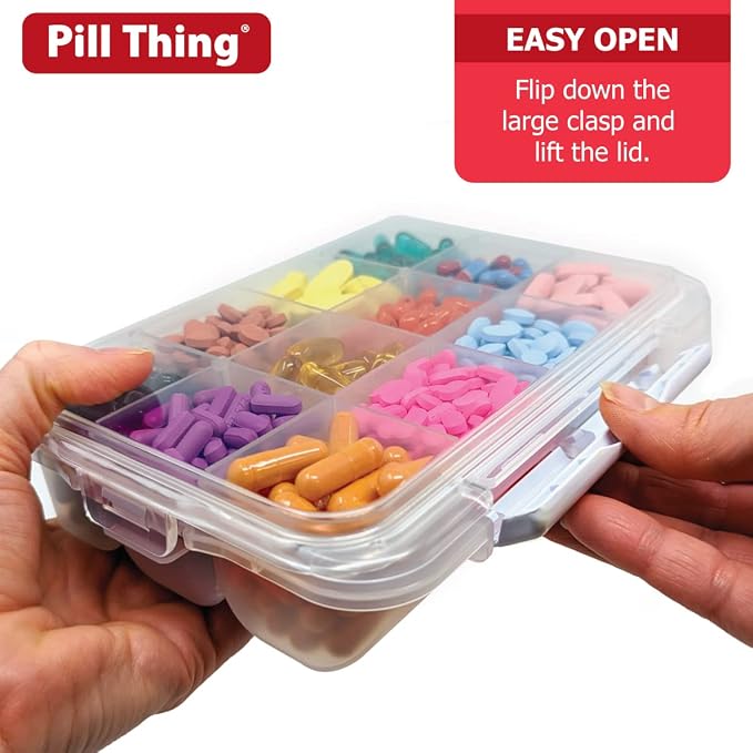 12 Compartment Large Pill Case with Airtight Seal - Silicone Gasket Waterproof Med Box with Medication Map & Medical Alert Card (Clear, 2 Pack)