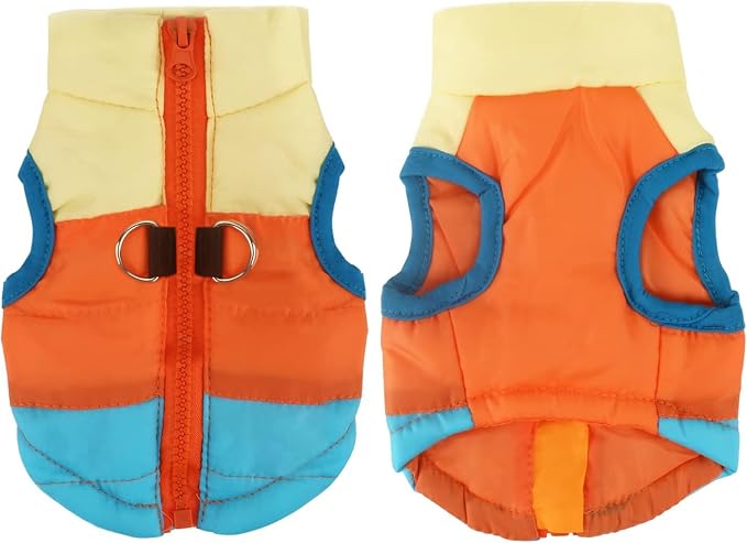 Idepet Pet Dog Cat Coat with Leash Anchor Color Patchwork Padded Puppy Vest Jacket Teddy Chihuahua Costumes Pug Cloth XS S M L(XX-Large,Sky Blue)