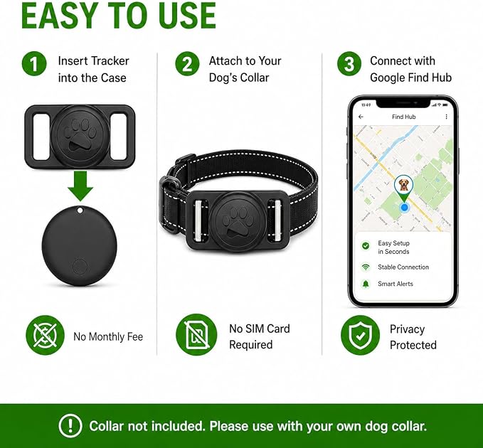 GPS Collar for Dogs (iOS Only) Smart tag,Waterproof Compatible with Apple Find My,No Monthly Fee,Advanced Tracking Solution Smart Collar for Pet Safety Ideal Small Large Dogs (Android Tracker for dog)