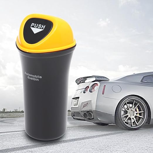 Yardwe Portable Mini Car Trash Can with Leakproof Cover and Clip Abs Vehicle Garbage Bin Organizer for Car Seat Door and More Yellow Multi-Functional Storage for Snacks Supplies and Pet