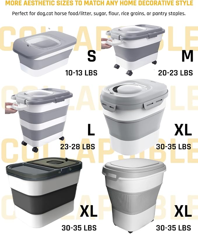 HOYTAMDAR 13Lbs Collapsible Dog Food Storage Container,Dog Food Container | Pet Food Storage Container with Airtight Lid,Measuring Scoop,Cat Food Storage Container Dry Food for Pets,Rice,Cereal