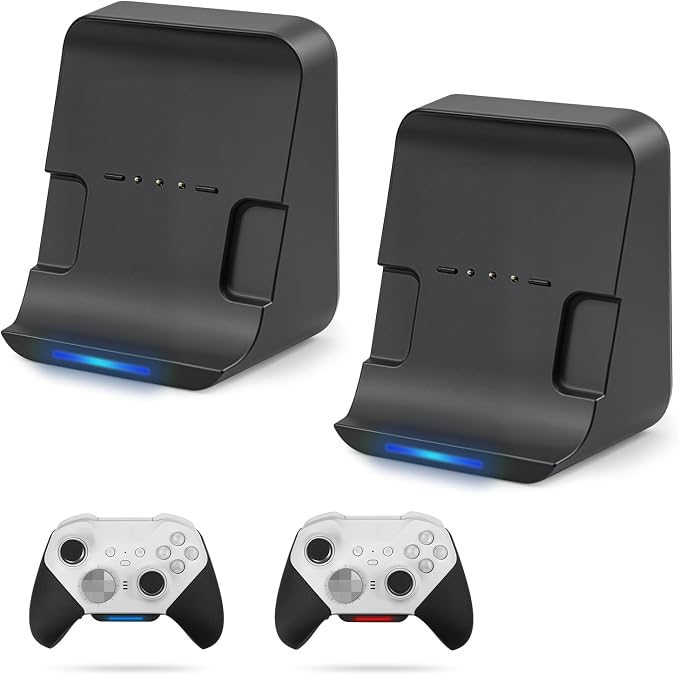 Space Saving Wall Mount Charging Dock fits for Xbox Elite Series 2 Controller, Display Dock Only Slim Desktop Stand Holder with RGB Charging Indicator, 3.3FT Type C Cable, Stay Ready to Game,2 Pack