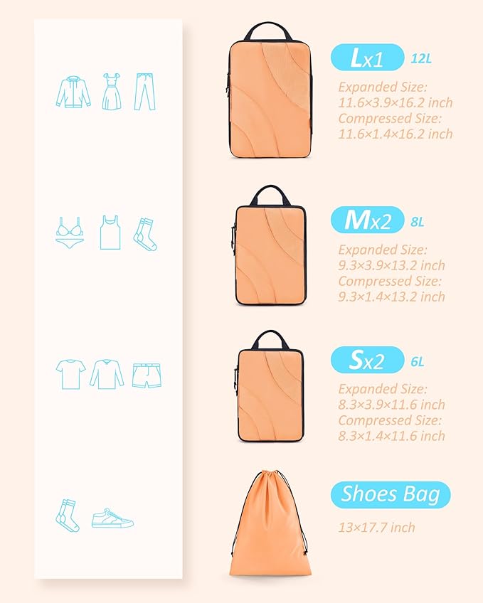 BAGSMART Compression Packing Cubes for Travel | Lightweight suitcase organizers bag set, space-saving double zipper expansion for carry-on luggage & travel organization