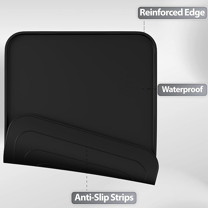 Silicone Dog Food Mat, Waterproof Anti-Slip Pet Feeding Mat with Warped Resistant Raised Edge,Spill-Proof Lip Floor Protection,Dishwasher-Safe Pet Placemat for Dogs & Cats(M 20" x 14" Black)