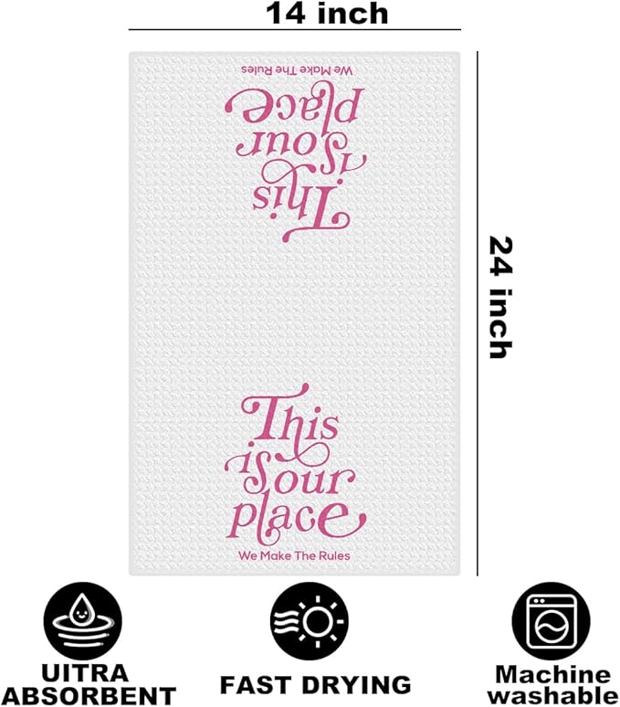 Hanamiya Na This is Our Place We Make The Rules Hand Towels 24x14 Inch, Preppy Reusable Dish Towels for Kitchen Decor, Funny Waffle Weave Absorbent Hand Towel, Girly Gifts for Women Mom