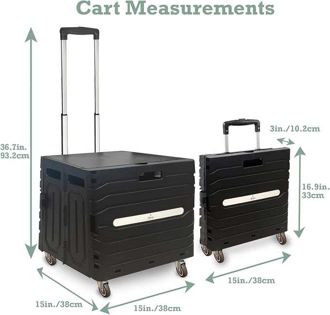 Inspired Living Collapsible Folding Utility Cart, Heavy-Duty Rolling Crate with 360° Wheels, Telescoping Handle, Hidden Lid, Holds 200 Lbs, Black