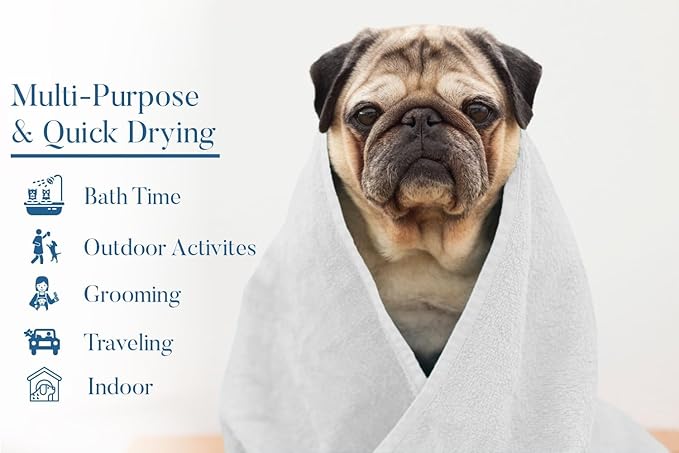 DAN RIVER Dog Towel - Pack of 1, 100% Cotton, 20x40, Ultra Soft, Super Absorbent & Quick Drying Towel for Dogs, Cats, and Other Pets, White Home.