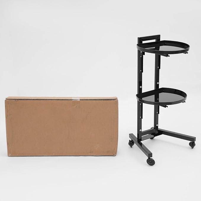 2-Tier Hairdressing Trolley, Mobile Salon Tool Storage Cart | Carbon Steel & Plastic Structure, Foldable 2-Tier Shelves, Protective Guardrails, 4 Universal Wheels, Stable Trapezoidal Base