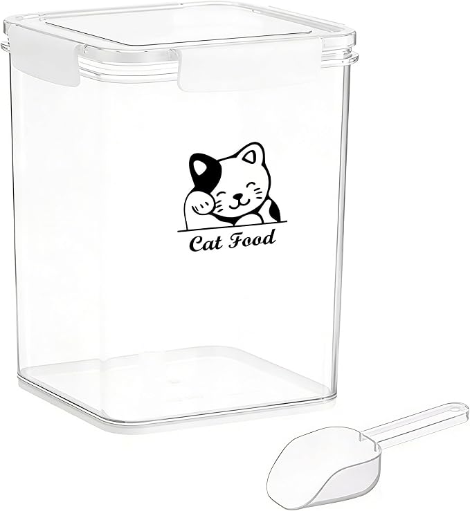 Cat Food Storage Container|Airtight Cat Food Container with Spoon |5.8lbs Pet Food Storage Container|Hold Up to Cat Food Storage Containers|Portable Cat FoodStorage Containers for Travel| BPA Free