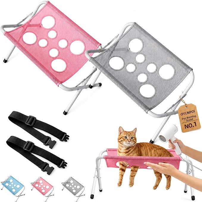 Cat Grooming Hammock,Foldable Pet Table For Dogs Home,Dog Bath Stand | Painted Iron Frame,Soft Breathable Sling,Secure Restraint,Portable Design,Small Breeds,Nail Care,Washing Support(2PCS*C)