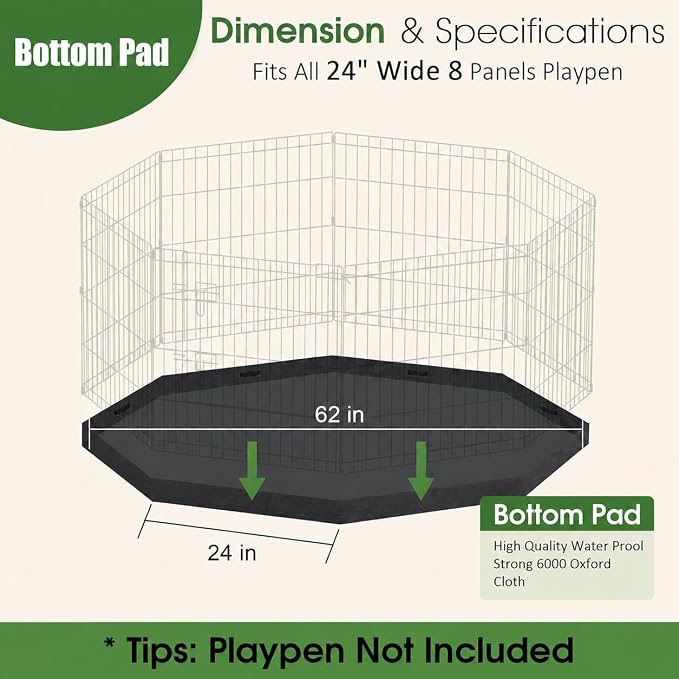 Artmalle Dog Playpen Bottom Pad, 8-Panel 24-Inch Octagonal, Washable | Waterproof 600D Oxford octagonal bottom pad for 24-inch dog playpens, helps protect floors and makes everyday cleanup easier.