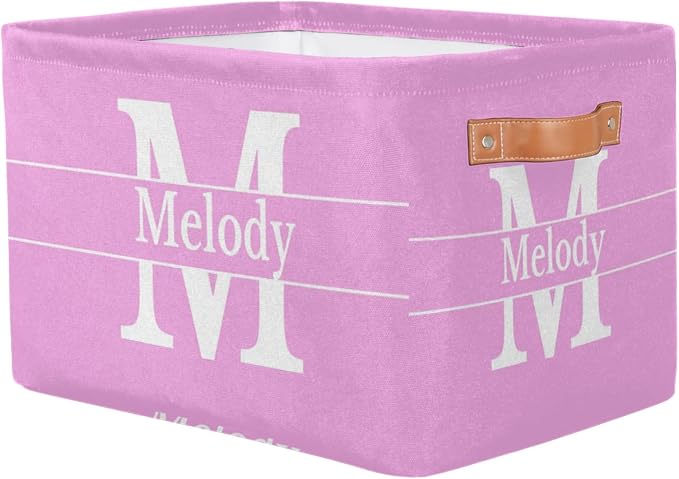 Personalized Storage Bins, Light Green Print Name and Initial Letter