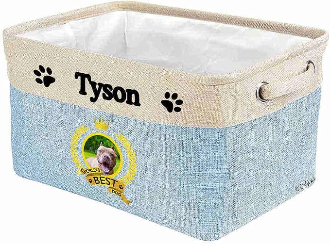 Custom Name Collapsible Dog Toy Storage Basket Bin World's Best Dog Pet PitBull Foldable Pet Toy Box Closet Shelf Baskets Organizer for Bedroom Home Dog Cat with Handles Blue