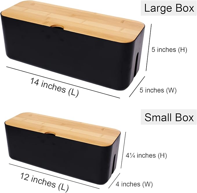 Changsuo Cable Management Box Set Cable Organizer Boxes for Extension Cord Power Stripe Surge Protector Wire Management Organizer Cover Hider for Desk Home Office Kitchen (Small & Large Black)