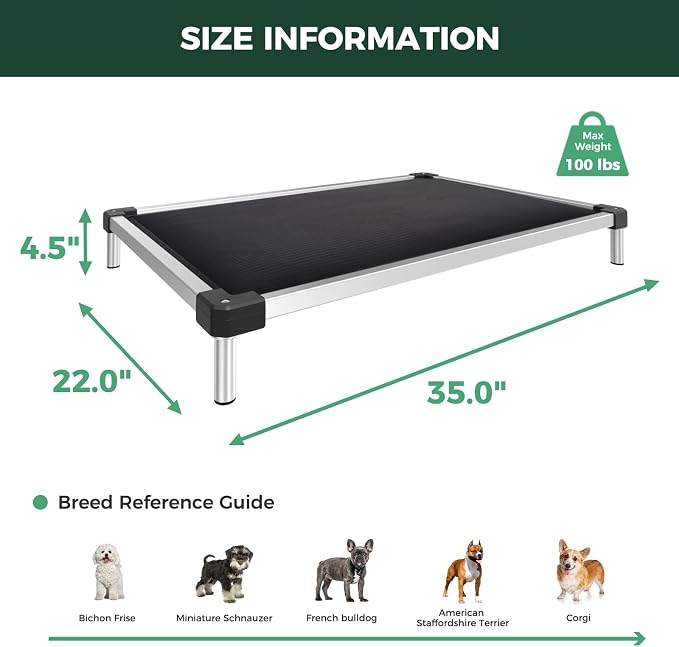 FXW TitanNest Padded Chew-Proof Elevated Dog Bed for Small Dogs | Easy to Clean, Pre-assembly Raised Cot, Indoor/Outdoor/Camping, 35 x 22 x 4.5in