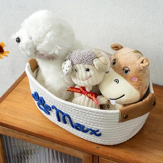 Customized Pet Toy Basket | Personalized Dog & Cat Name Bin | Pet Gift with Name Cotton Rope Design | Dog Toy Organizer & Cat Toy Storage | Large & Small Sizes Available