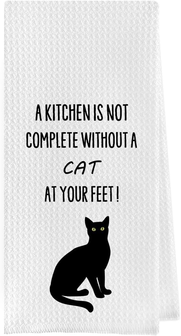 Cat Gifts Dish Towels - Funny Decorative Waffle Weave Kitchen Towels, Black Cat Tea Towel, 1624 Inches