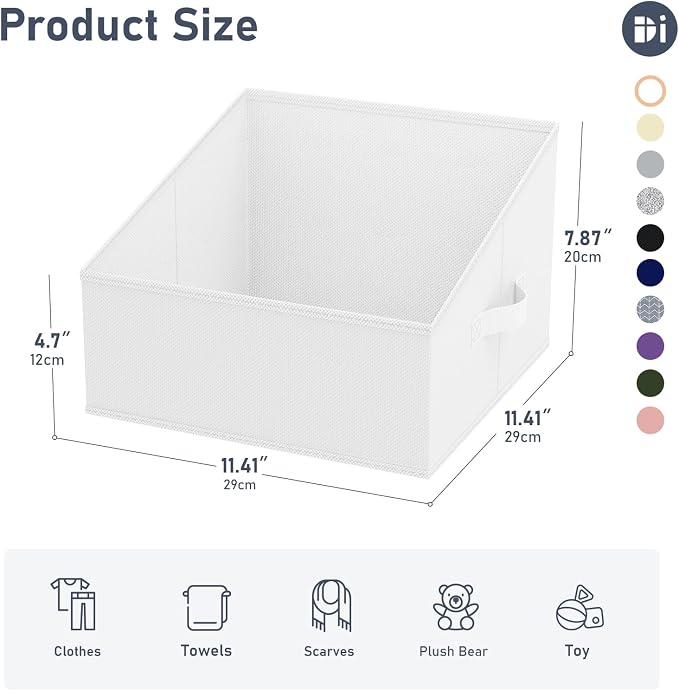 DIMJ Closet Storage Bins 6 Pack - Fabric Trapezoid Organizer Bin, Foldable Storage Baskets for Shelves, Closet Shelf Organizer, Clothing Storage Box for Toys, Books, Towel, Clothes, White