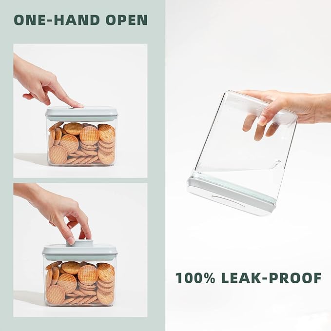 Airtight Food Storage Containers, 3.5/2.1/1.3 Qt, 3-Piece Set | Clear Stackable Canisters with One-Touch Lids for Flour, Cereal, Oats, Sugar, Snacks and Pantry Staples in Small Kitchens