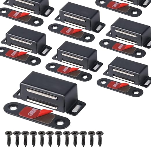 Cabinet Magnets Magnetic Door Catch Stainless Steel Door Magnet for Kitchen Bathroom Cupboard Wardrobe Closet Closures Cabinet Door Drawer Latch 20 lbs (Black 8Pack)